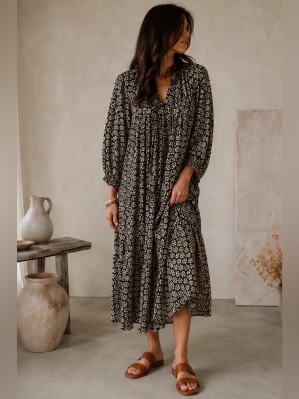 ANTHROPOLOGIE KINGA CSILLA COTTON JOSEFINA FLORAL PYNE MAXI BALOON BOHO DRESS S - Picture 9 of 10